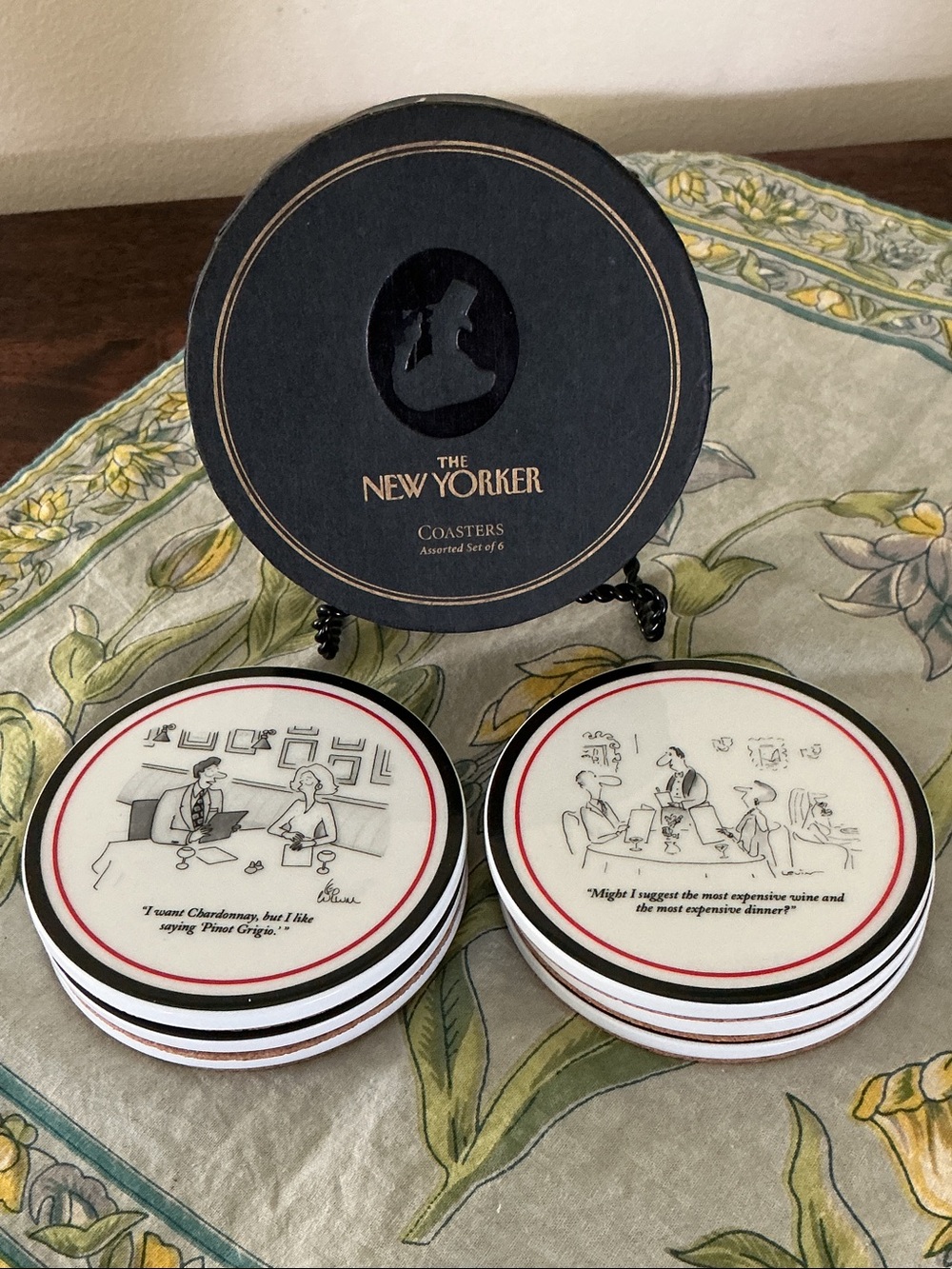 The New Yorker Set of 6 Wine Themed Cartoon Coasters Restoration Hardware NWT